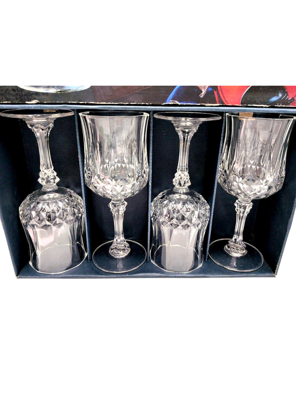 4 Cristal d'Arques Longchamp Stemmed Wine Crystal Wine Glass/Goblets France MINT - Picture 5 of 8
